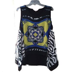 Multiples Colorful Tank Top Blouse with Overlay Semi Sheer sz L  B21